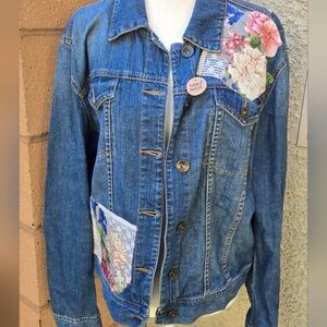 Custom Made One Of A Kind Denim Floral Patchwork Jacket